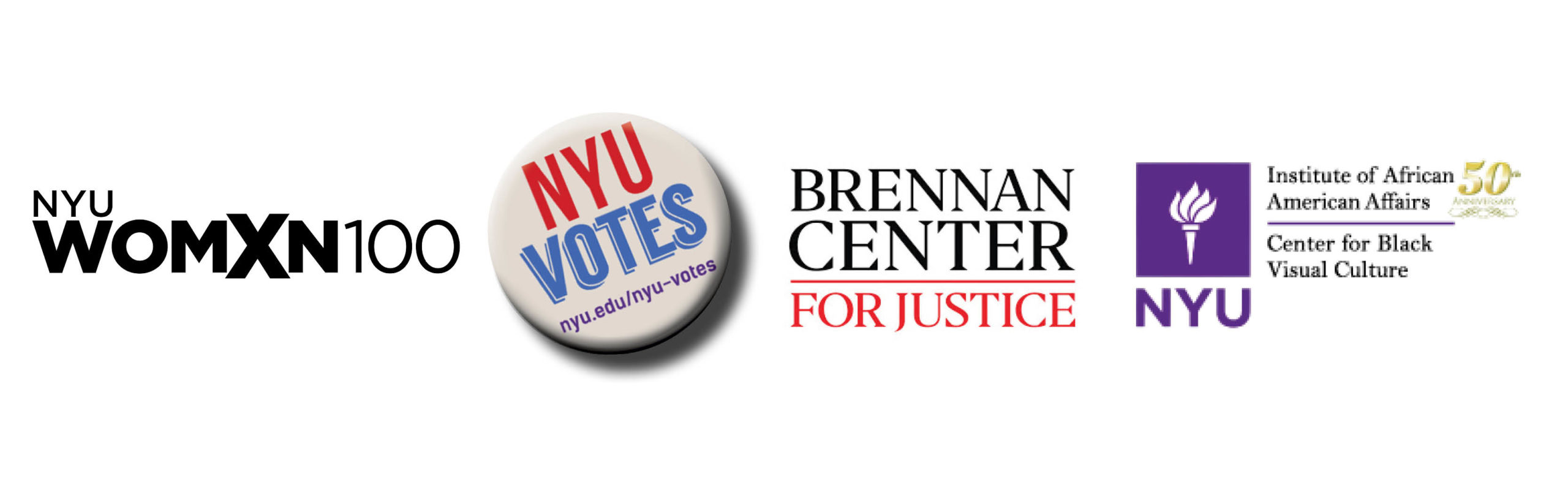 Logos: NYUWomxn100, NYU Votes, Brennan Center for Justice & NYU Center for Black Visual Culture and Institute for African American Affairs