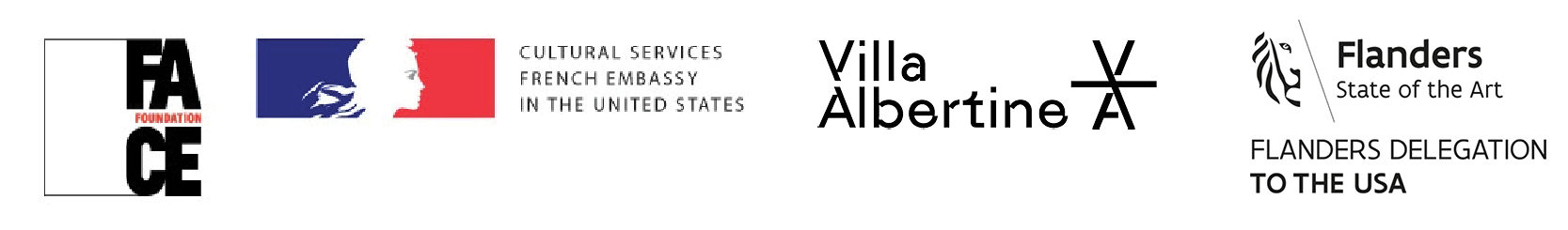 Logos: FACE Foundation, Cultural Services of the French Embassy in the United States & Villa Albertine & Flanders State of the Art: Flanders Delegation to the USA