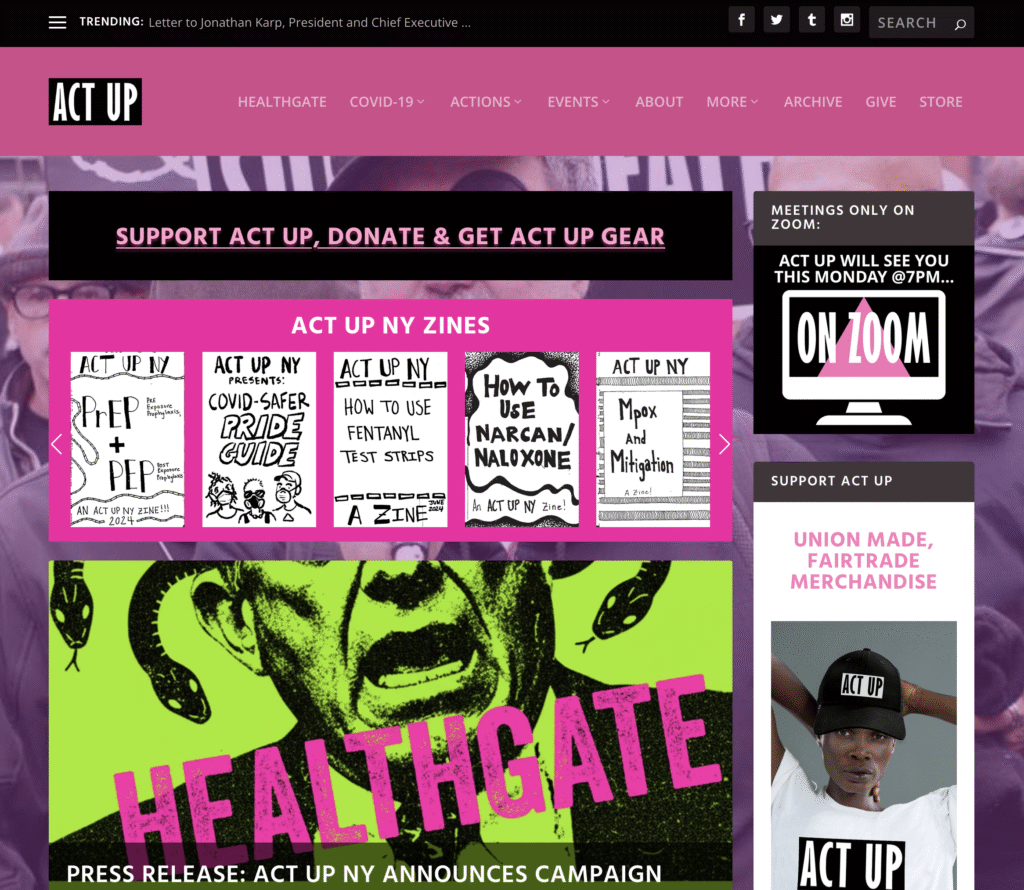ACT UP website screengrab