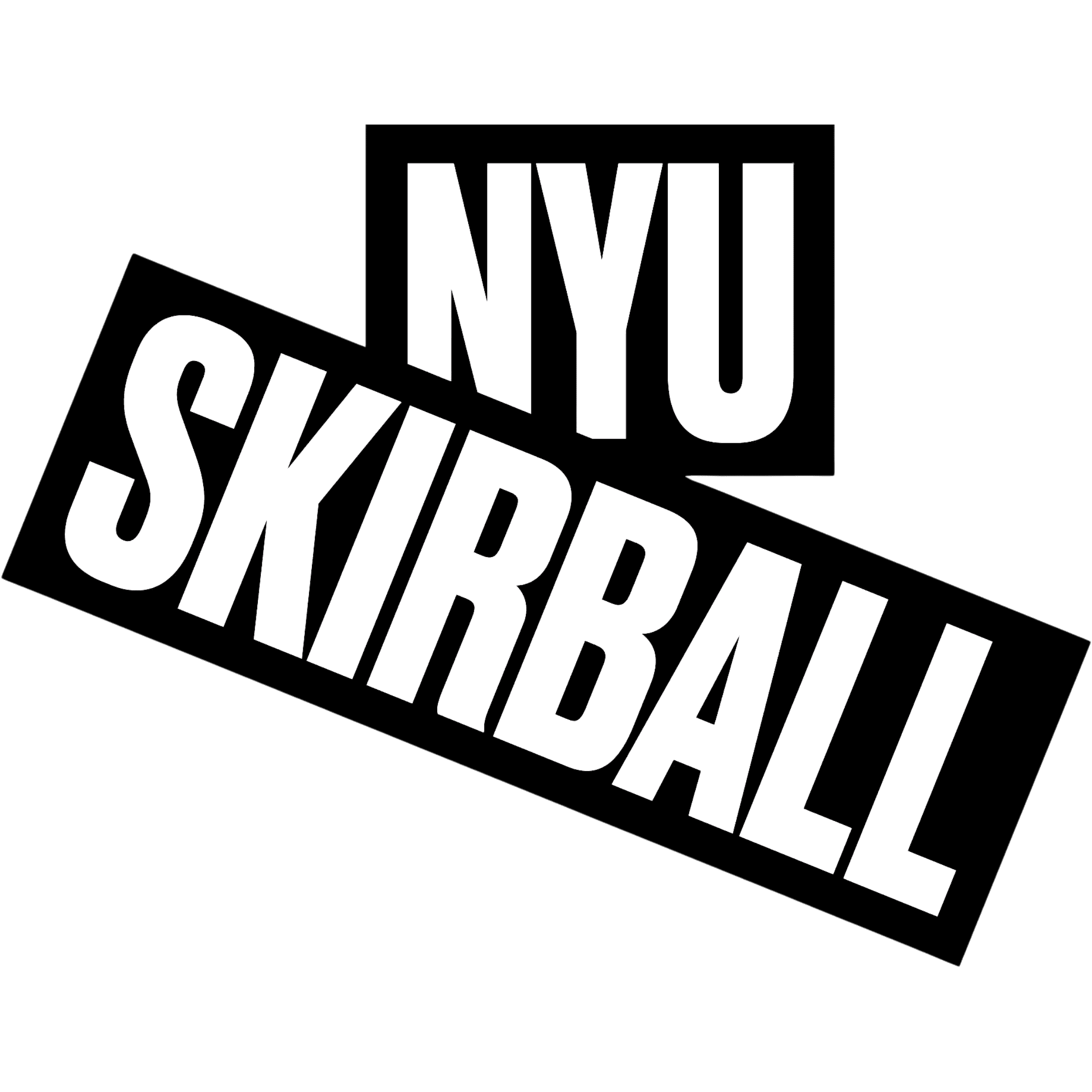 Black and white logo with the words “NYU SKIRBALL” in bold, uppercase letters. “NYU” is centered above “SKIRBALL,” both set on slanted, rectangular backgrounds.