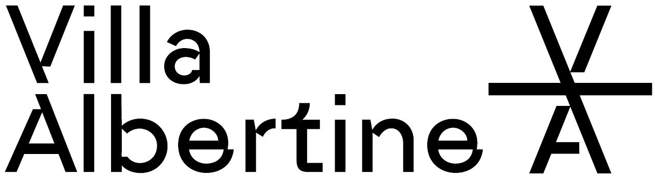 Black text reads “Villa Albertine” in a modern font, with a prominent stylized “A” formed by intersecting lines to the right of the text on a white background.
