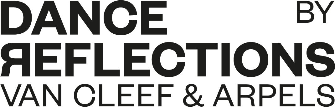 Black text on a light background reads: “DANCE REFLECTIONS BY VAN CLEEF & ARPELS” in bold, modern font.