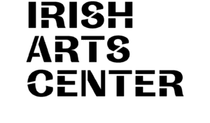 Black stencil-style text reads “IRISH ARTS CENTER” on a white background. The bold, modern font features artistic gaps and incomplete lines in each letter, creating a contemporary visual effect.